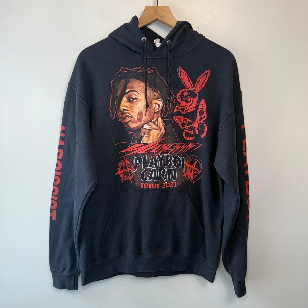 Jerzees Playboi Carti Narcissist Tour 2021 Hoodie Sweatshirt Black Size Large